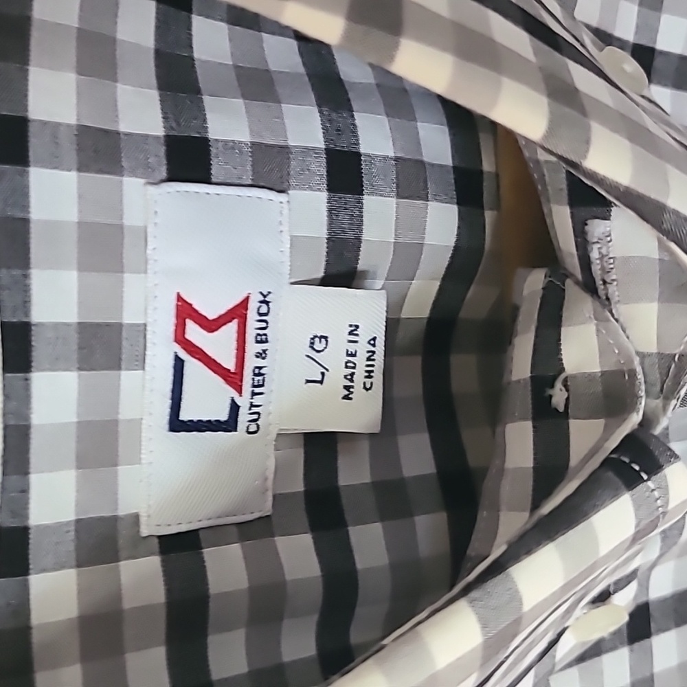 Cutter & Buck Black and White Alabama Plaid Shirt Size Large - Picture 2 of 5